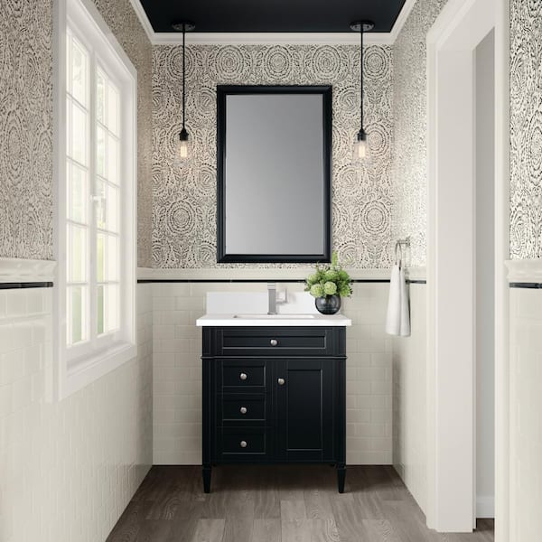 James Martin Vanities Brittany 30 in. W x 23.5 in. D x 34.0 in. H Single Vanity in Black Onyx with White Zeus Quartz Top
