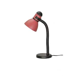 19 in. Black and Burgundy Desk Lamp with Metal Lamp Shade and Rotary Switch