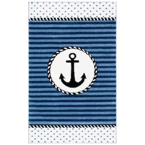 Carousel Kids Anchor Navy/Ivory 7 ft. x 9 ft. Striped Area Rug