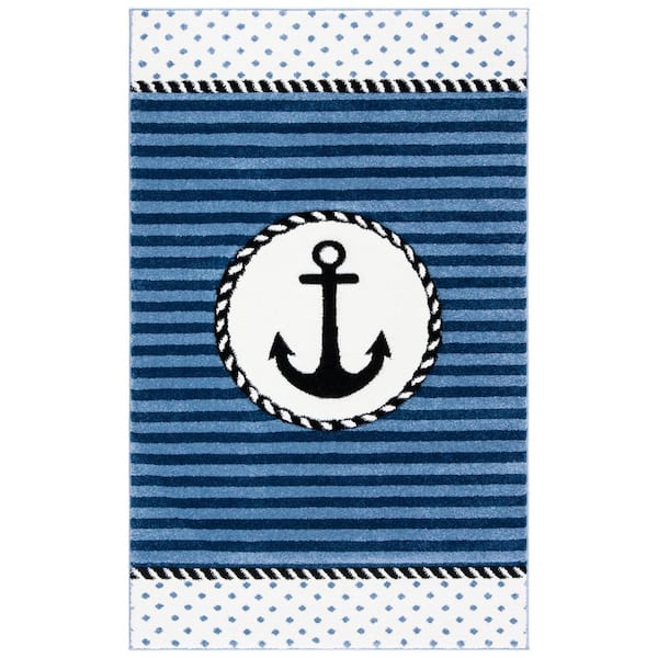 SAFAVIEH Carousel Kids Anchor Navy/Ivory 7 ft. x 9 ft. Striped Area Rug
