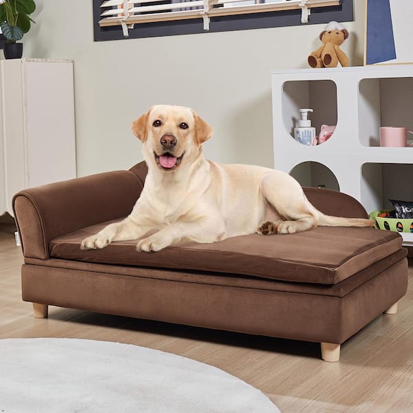Pet Sofa, Dog Couch for Large-Sized Dogs and Cats, Soft Velvety Dog Sofa Bed, 110 lbs. Loading Cat Sofa, Dark Brown