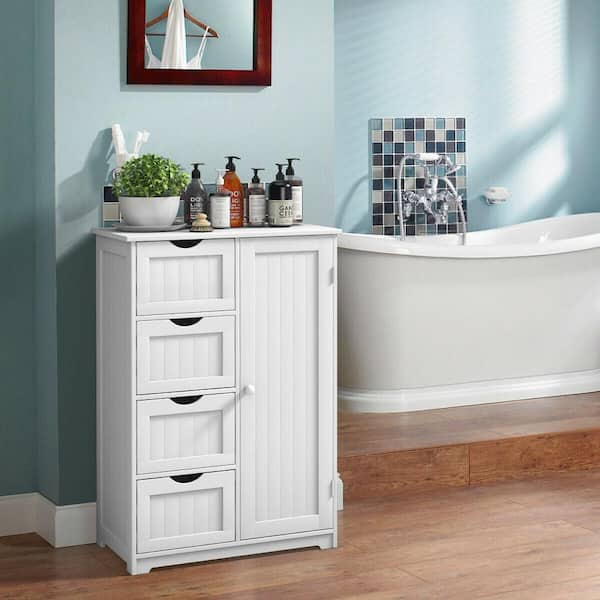 Bathroom Floor Cabinet Storage Organizer Cupboard with 4-Drawers Adjustable Shelf