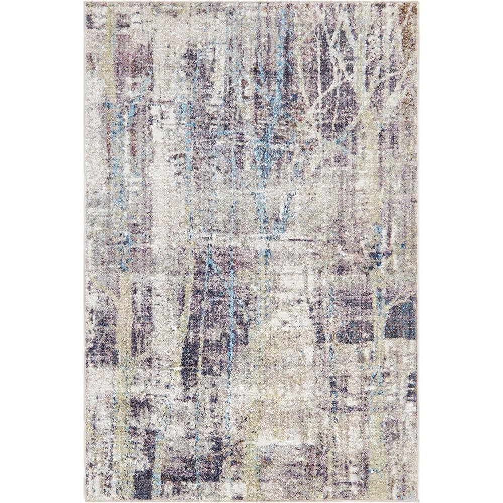 4' x 6' Blue Abstract Stain-Resistant Synthetic Rug