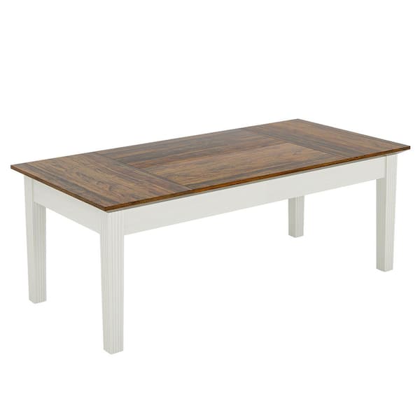 BYBLIGHT 62 in. Rectangle Brown and White Engineered Wood Executive Desk with Solid Wood Legs, Large Office Computer Desk