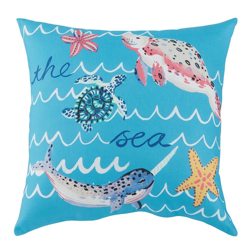 Hampton Bay 18 in. x 18 in. Maris Sea Life Square Outdoor Throw Pillow ...