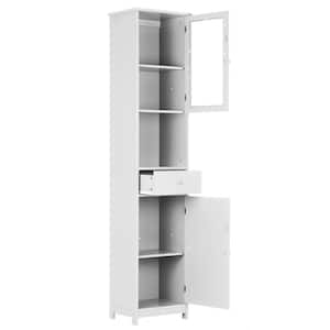 15.7 in. W x 11 in. D x 70.8 in. H White Wood Linen Cabinet with Doors, Drawer and Open Shelf