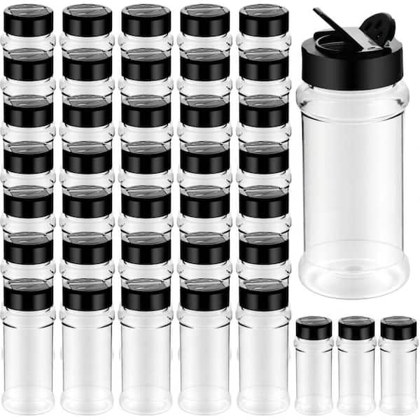 36-Pack Clear Plastic Spice Jars with Black Flip Caps 3 Oz Capacity Small Square Seasoning Containers