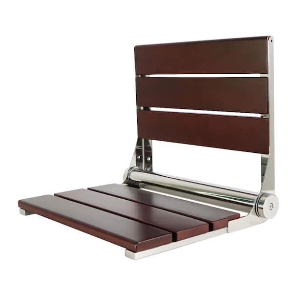 Soutien 20 in. x 16 in. Wall Mount Folding Shower Seat in Dark Wood/Polished Chrome