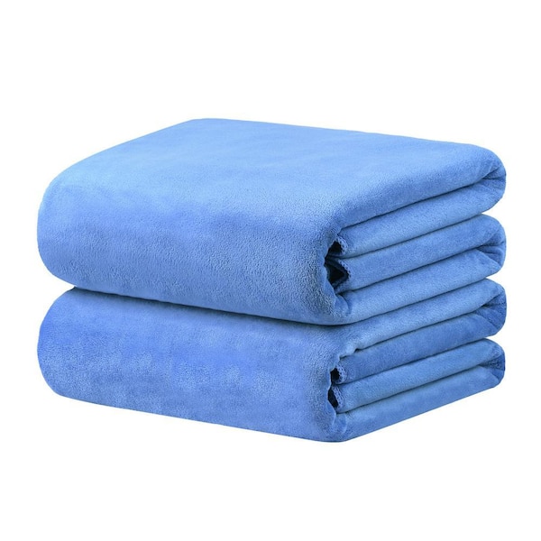 Blue 35 in. x 70 in. Microfiber Bath Sheet (Set of 2)