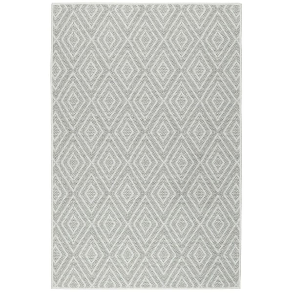 DASH & ALBERT Diamond Machine Washable Platinum/White 3 ft. x 5 ft. Indoor Area Rug