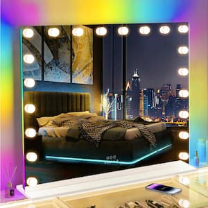 Hollywood 39 in. W x 31 in. H Rectangular Framed RGB LED Lighted Tempered Glass Tabletop Bathroom Vanity Mirror in RGB