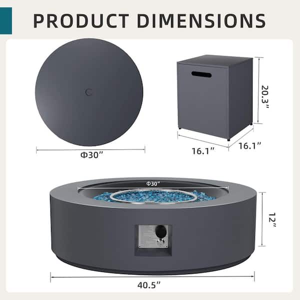 42 in. 50,000 BTU Dark Gray Round Iron Outdoor Propane Gas Fire Pit Table with Propane Tank Cover
