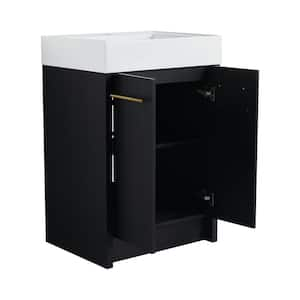 Yunus 23 in. W Freestanding Bath Vanity in Black Chestnut with White Resin Top