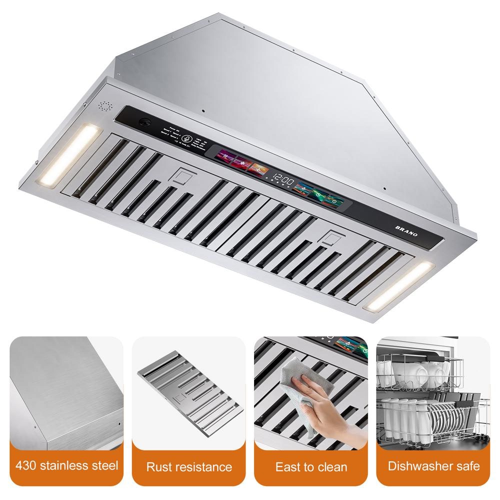 BRANO 30 Inch Stainless Steel Range Hood with LED Lights