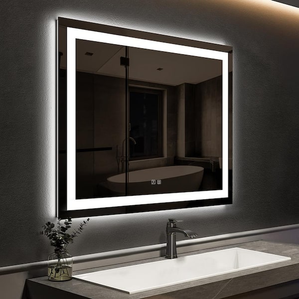 HOMEIBRO 36 in. W x 36 in. H Square Frameless LED Light with 3-Color and Anti-Fog Wall Mounted Bathroom Vanity Mirror