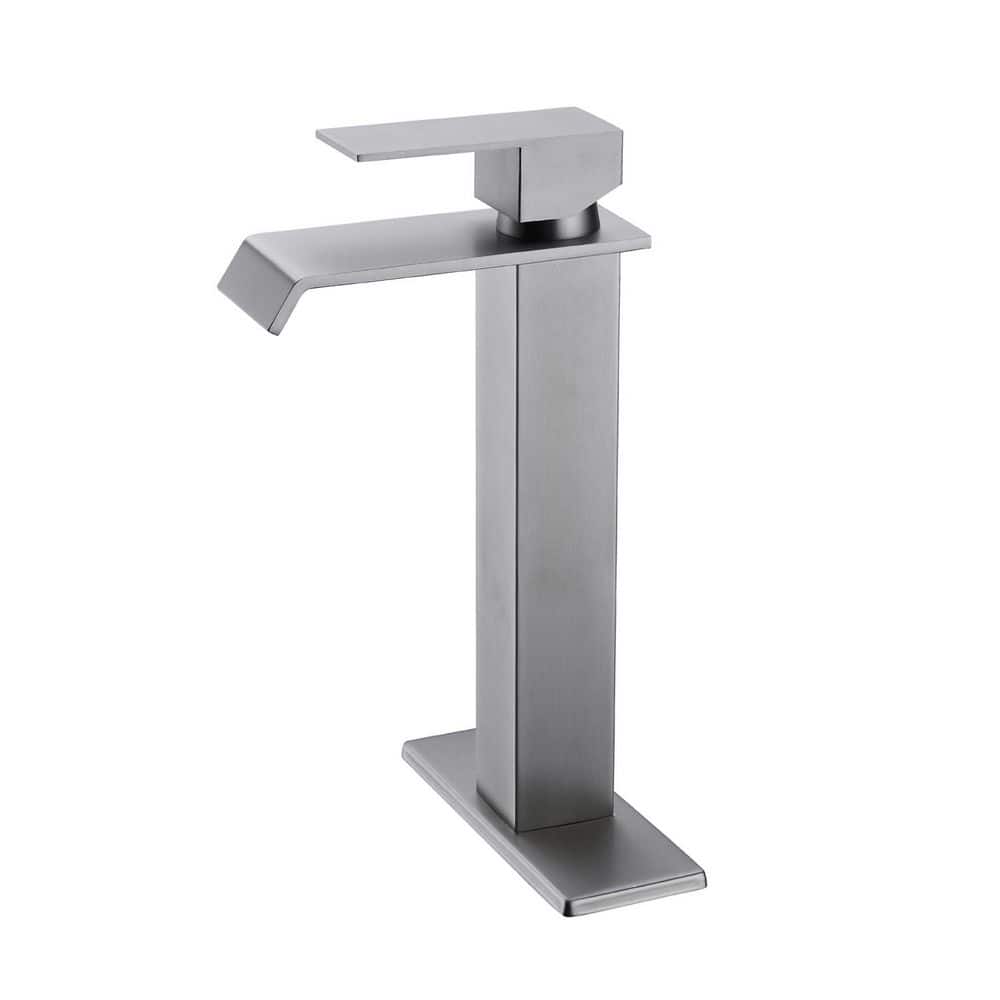 Single Handle Single Hole Bathroom Faucet with Deckplate and Waterfall Spout in Brushed Nickel (1 Pack ） price history on PriceWatchPro