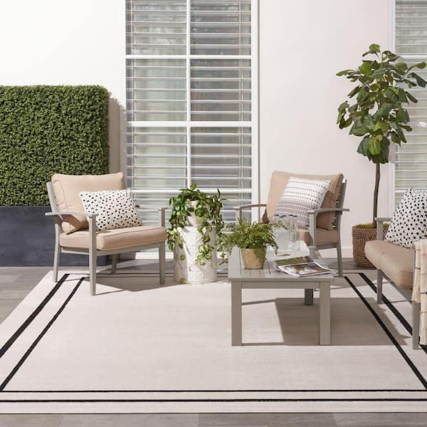 Essentials Ivory/Black 8 ft. x 10 ft. Solid Contemporary Indoor/Outdoor Area Rug