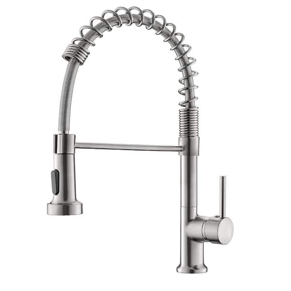 PERLIRIA INC Spring Single Handle Pull Down Sprayer Kitchen Faucet, Modern Kitchen Faucet in Brushed Nickel