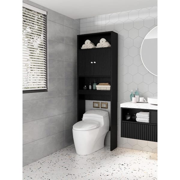 HLR Bathroom Storage Cabinet Over Toilet with Gold Trim, Black Storage Shelf,9 inchd x 24.8 inchw x 65.87 inchh