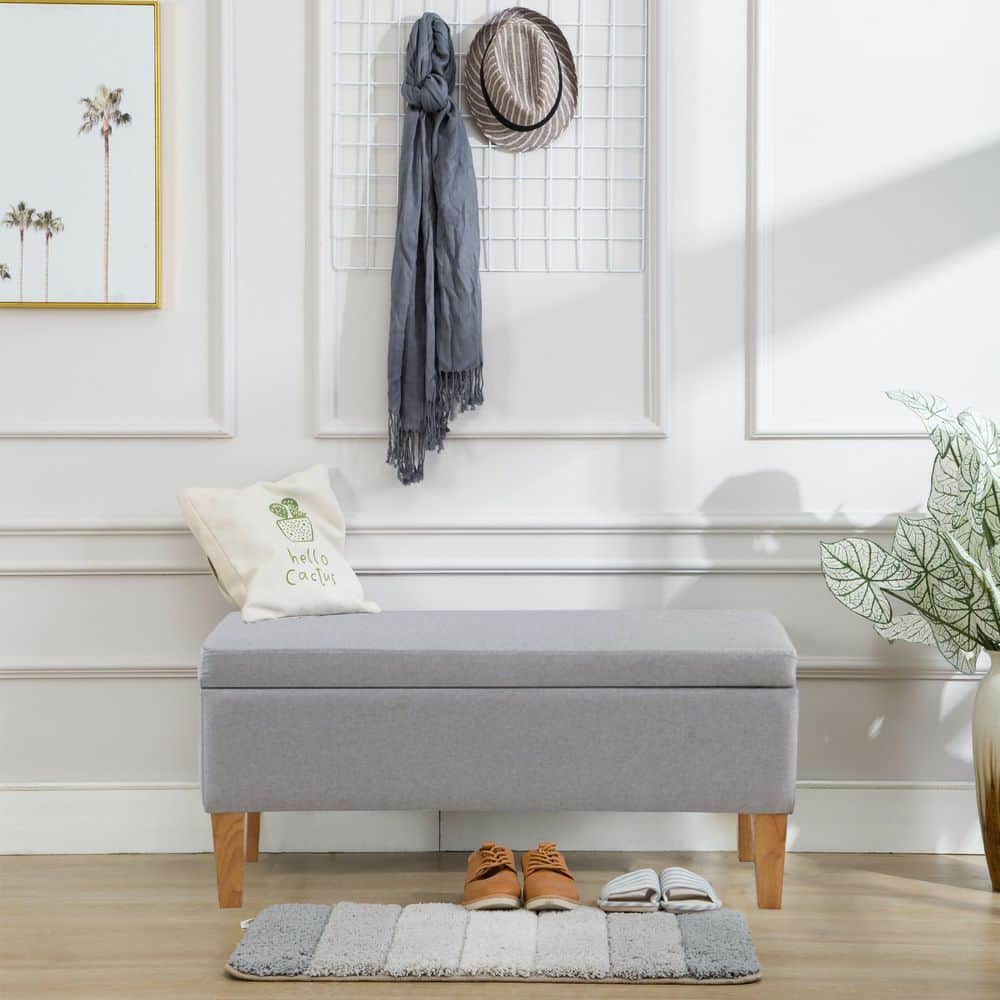 Mico 45" Gray Fabric Upholstered Storage Ottoman Bench