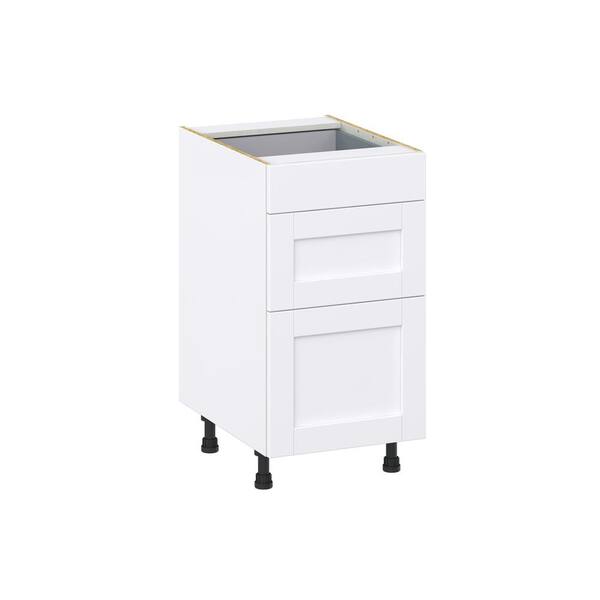 J COLLECTION Milton 18 in. W x 24 in. D x 34.5 in. H Assembled Shaker Drawer Base Kitchen Cabinet in Bright White with 3 Drawers