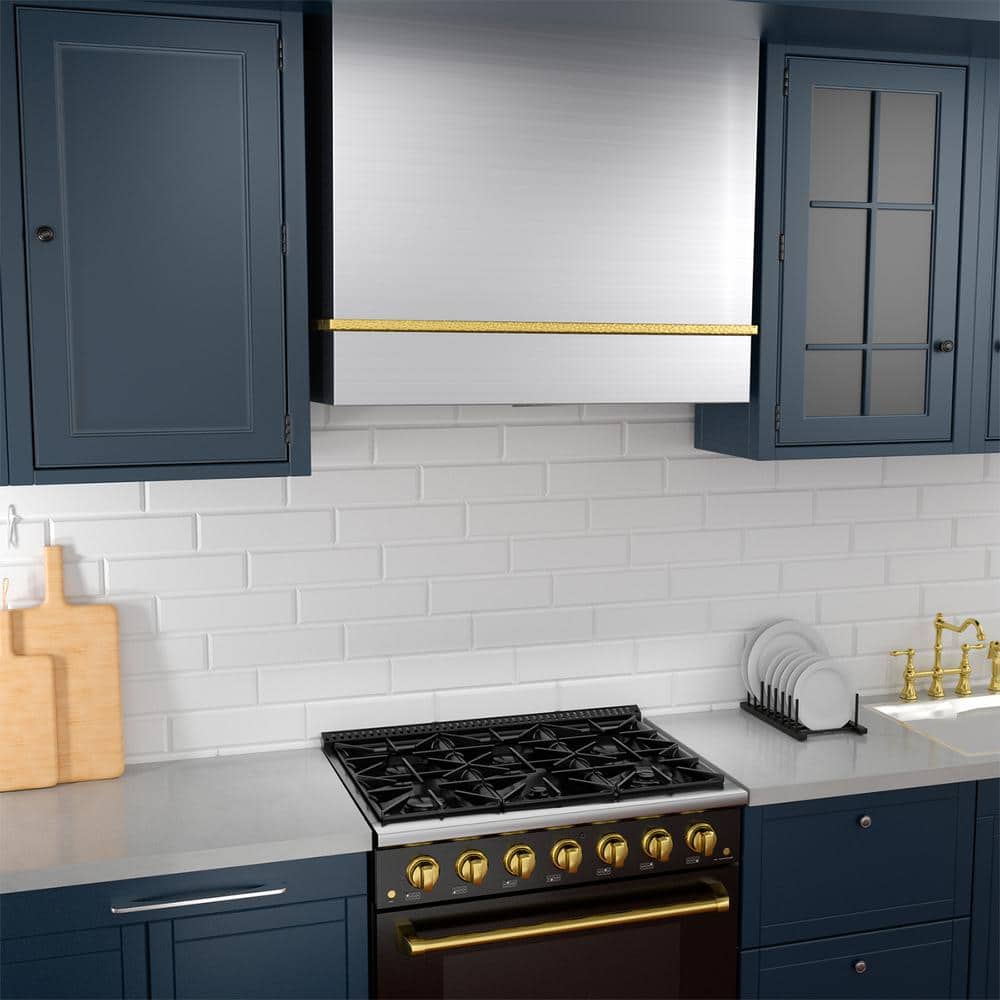 36" Stainless Steel and Gold Wall Mount Range Hood
