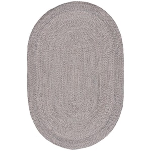 Braided Ivory Steel Gray Doormat 3 ft. x 5 ft. Solid Oval Area Rug