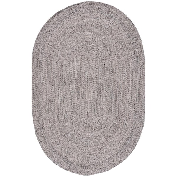 SAFAVIEH Braided Ivory Steel Gray Doormat 3 ft. x 5 ft. Solid Oval Area Rug