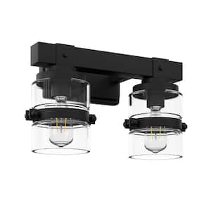 Merrin 13.78 in. 2-Lights Black Bathroom Vanity Light with Metal decorative Shades