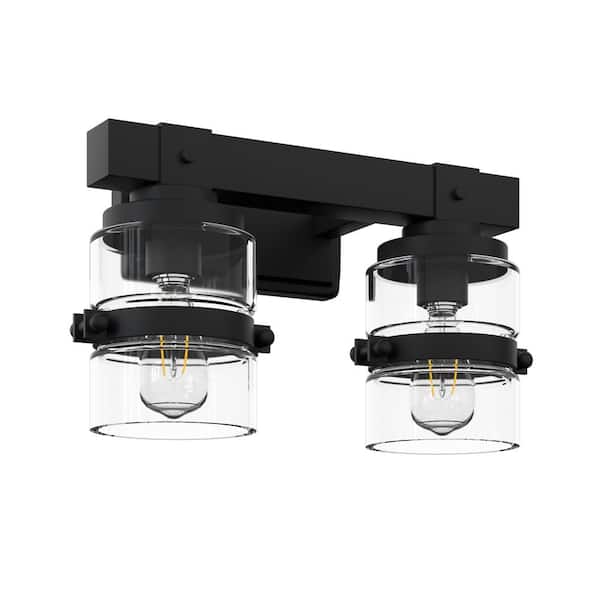 ExBrite Merrin 13.78 in. 2-Lights Black Bathroom Vanity Light with Metal decorative Shades