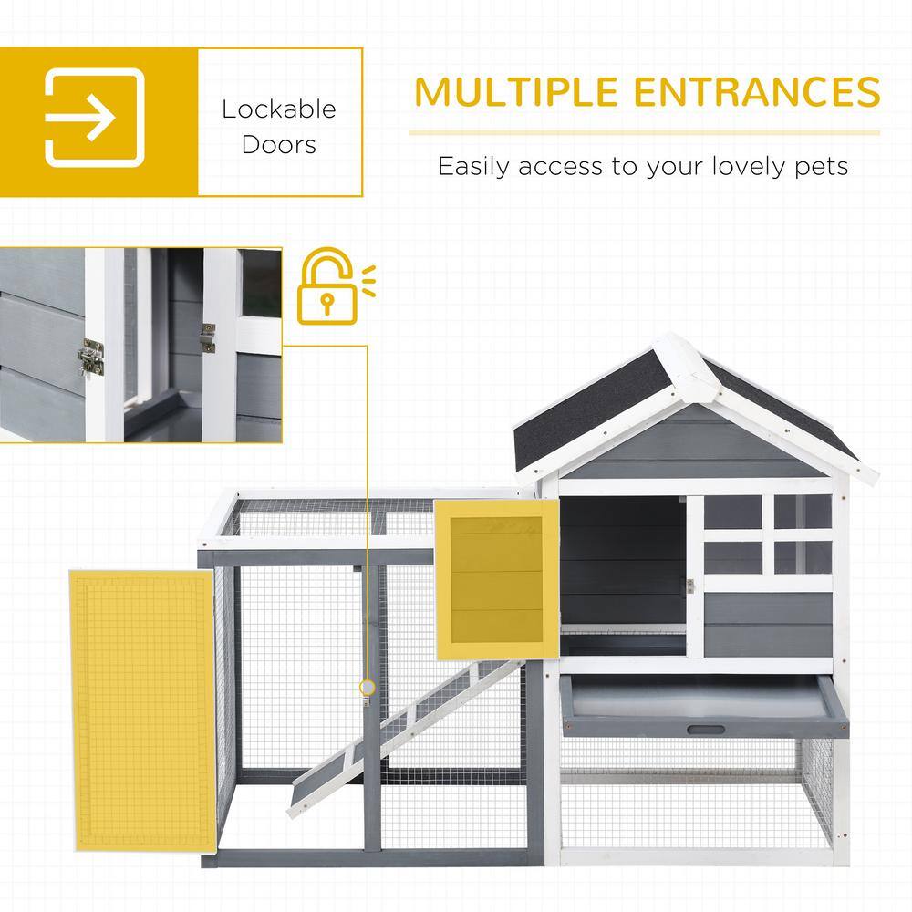 Grey Wooden Outdoor Rabbit Hutch with Enclosed Run