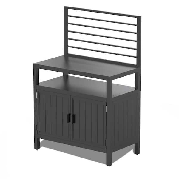 Outdoor Electric Kitchen Grill Island with Wall Hanging, Storage Cabinet in Black