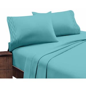 Home Sweet Home Extra Soft Deep Pocket Embroidered Luxury Bed Sheet Set - King, Aqua