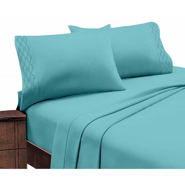 Unbranded Home Sweet Home Extra Soft Deep Pocket Embroidered Luxury Bed Sheet Set - Queen, Aqua