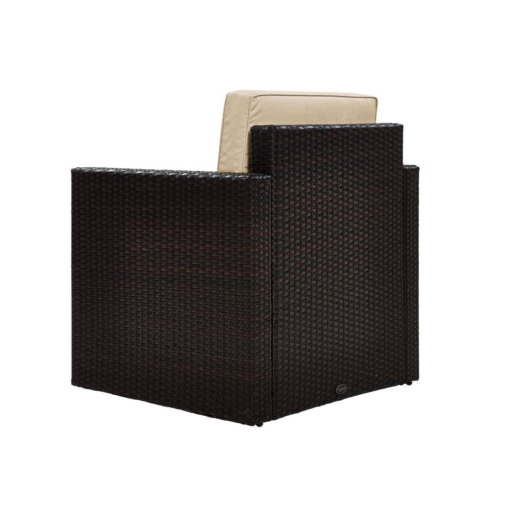 Palm Harbor Sand and Brown Outdoor Wicker Armchair with Cushions