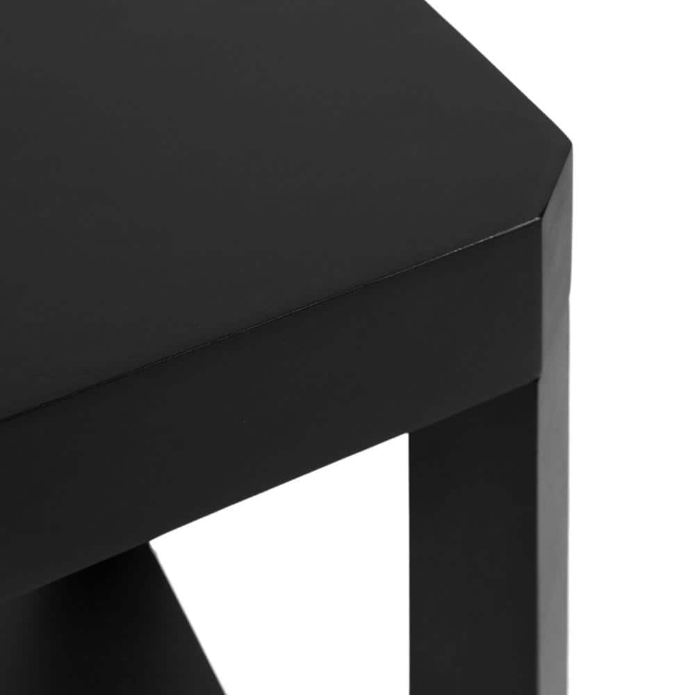 Black Solid Mango Wood Rectangular End Table with Shelf