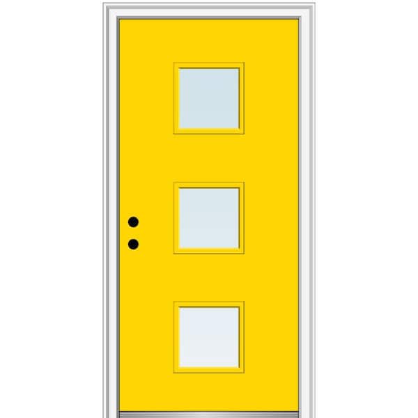 MMI Door 32 in. x 80 in. Aveline Low-E Glass Right-Hand Inswing 3-Lite Clear Painted Steel Prehung Front Door