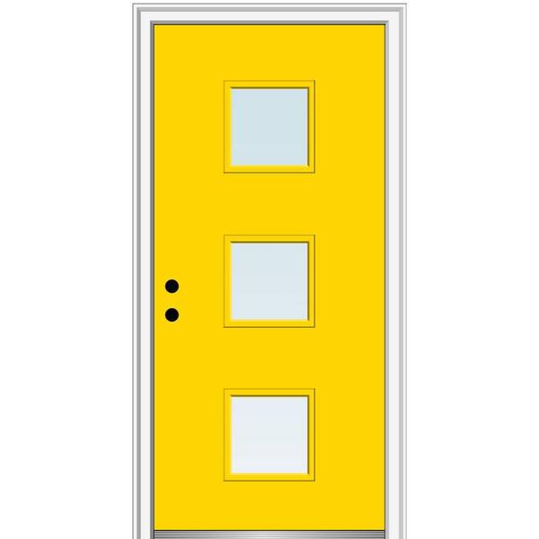 MMI Door 36 in. x 80 in. Aveline Low-E Glass Right-Hand Inswing 3-Lite Clear Painted Steel Prehung Front Door