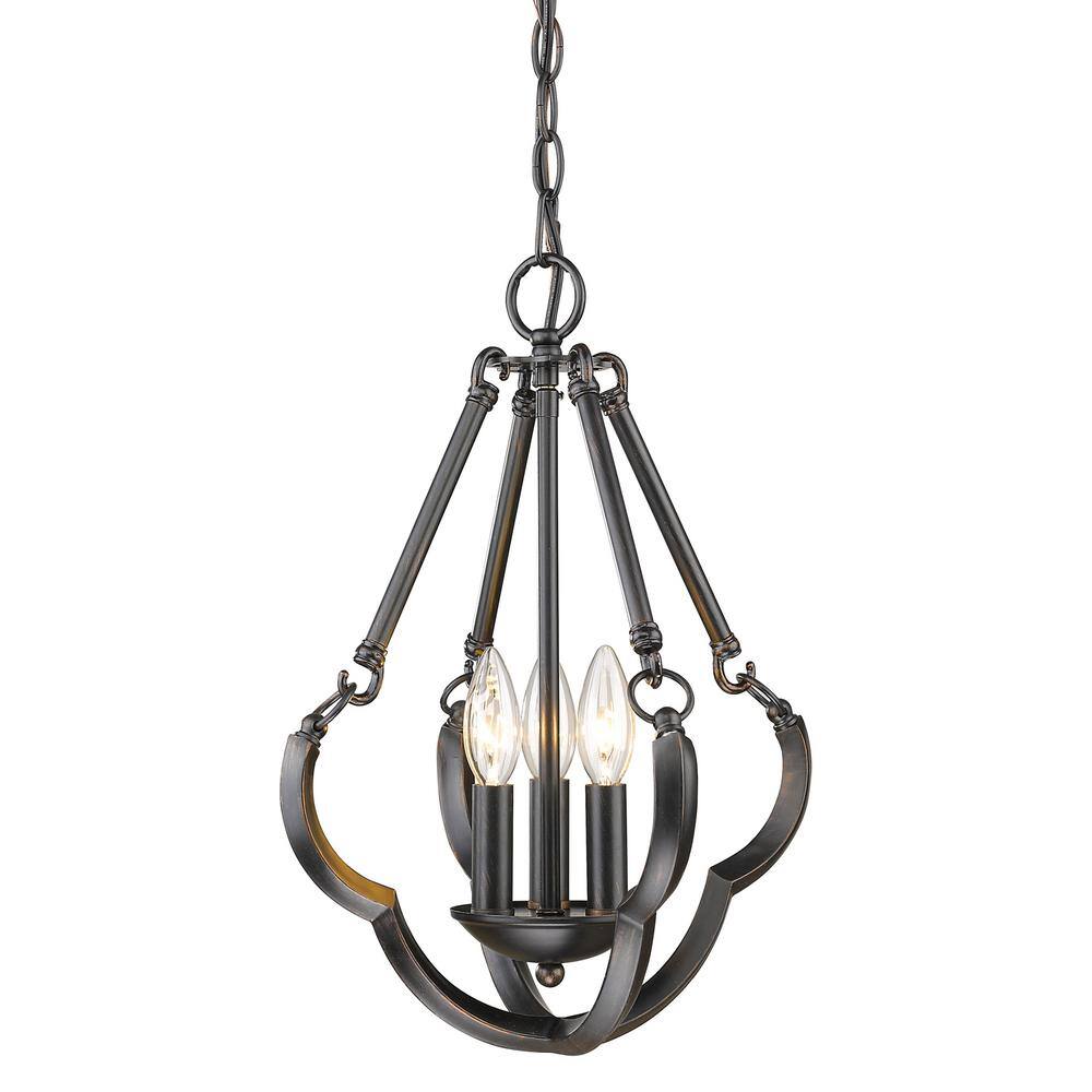 Aged Bronze 3-Light Semi-Flush Mount Fixture with Glass Shades