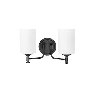 Ailey 14.625 in. 2-Light Matte Black Vanity-Light Etched Opal White