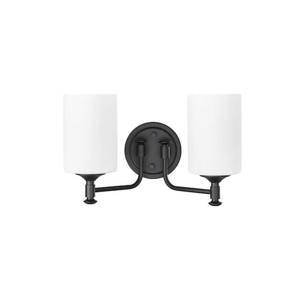 Millennium Lighting Ailey 14.625 in. 2-Light Matte Black Vanity-Light Etched Opal White
