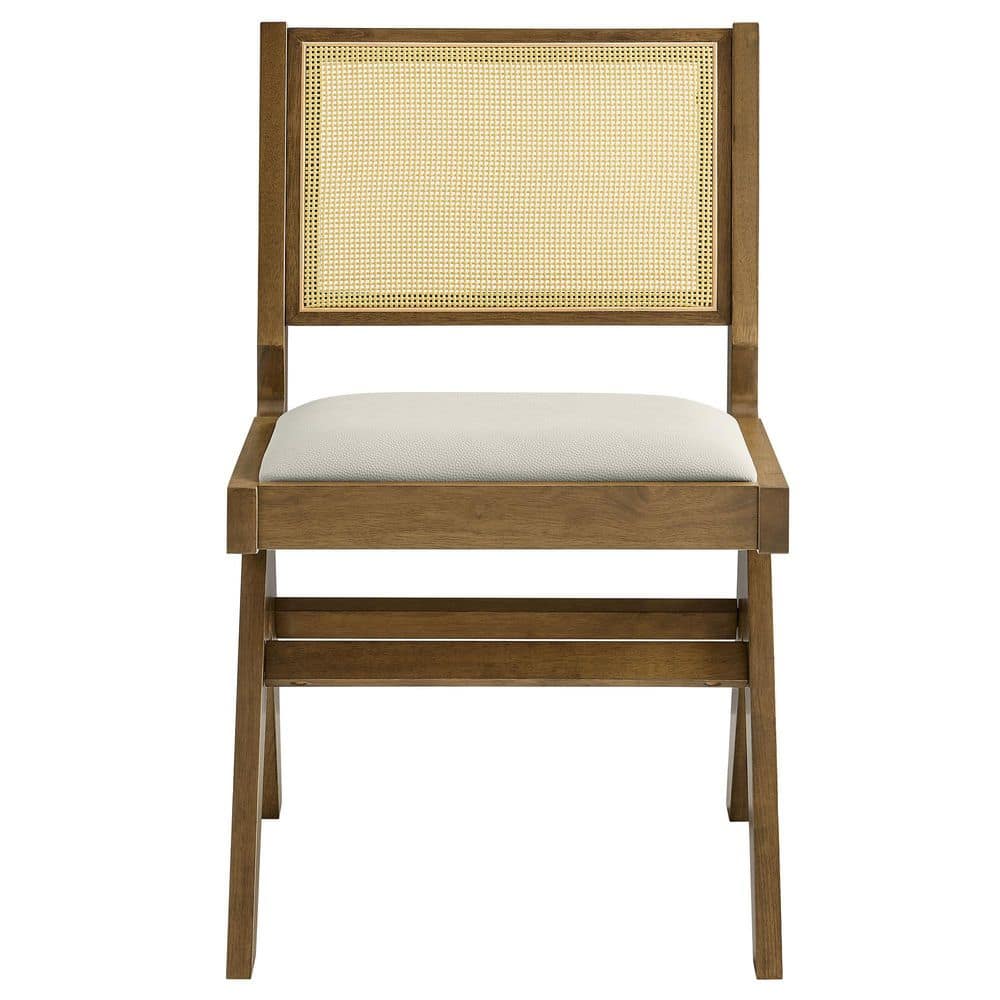 Weathered Oak Stone Side Chair with Cane Back and Faux Leather Seat
