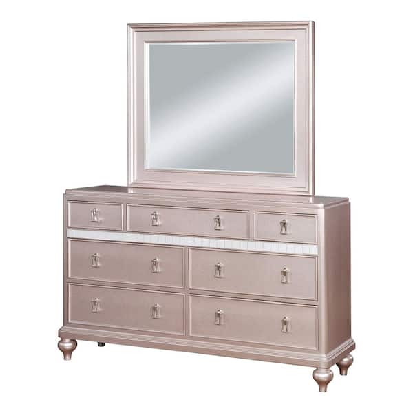 Kloe 2-Piece Rose Gold 7-Drawer 64 in. Dresser with Mirror