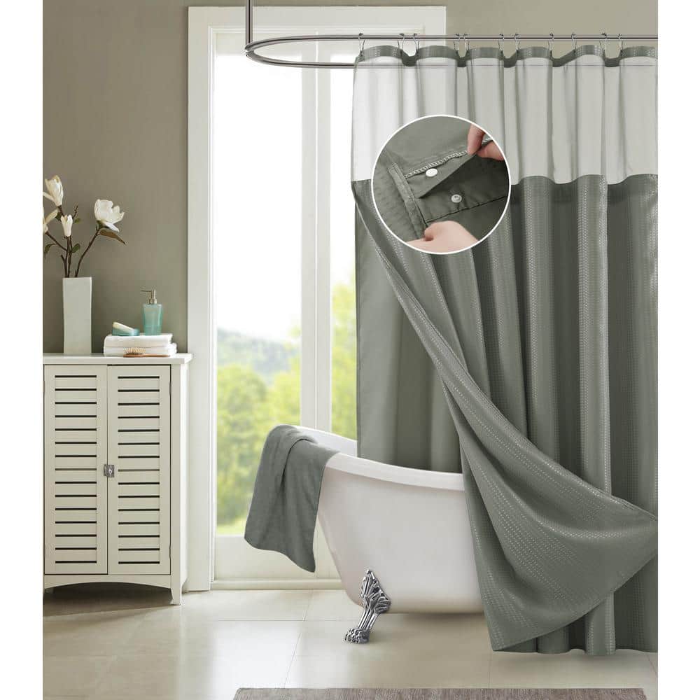 Hotel Complete 72 in. Gray Textured Waffle Shower Curtain with Detachable L