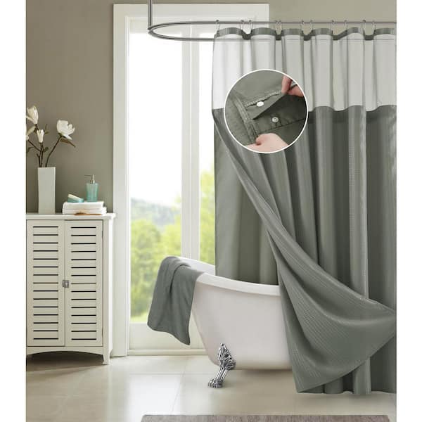 Dainty Home Hotel Complete 72 in. Gray Textured Waffle Shower Curtain with Detachable Liner