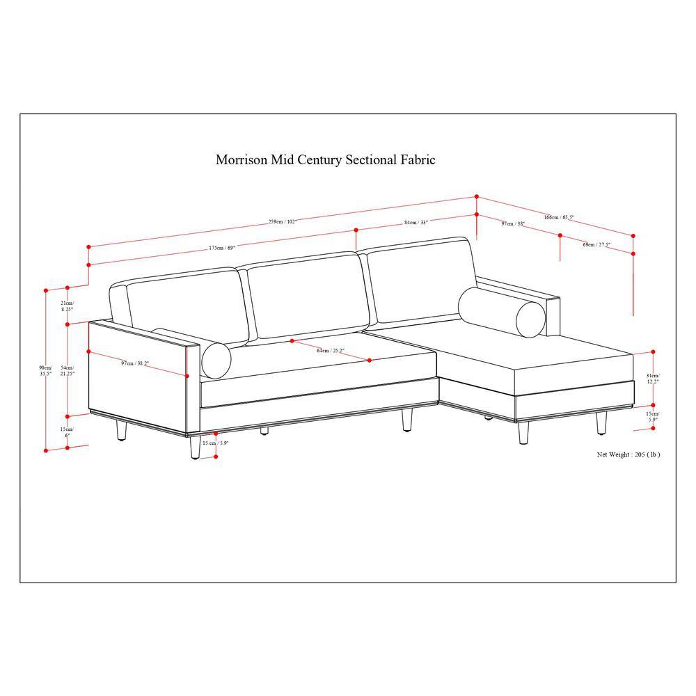 Mist Grey Woven-Blend Fabric Right Sectional Sofa with Chaise