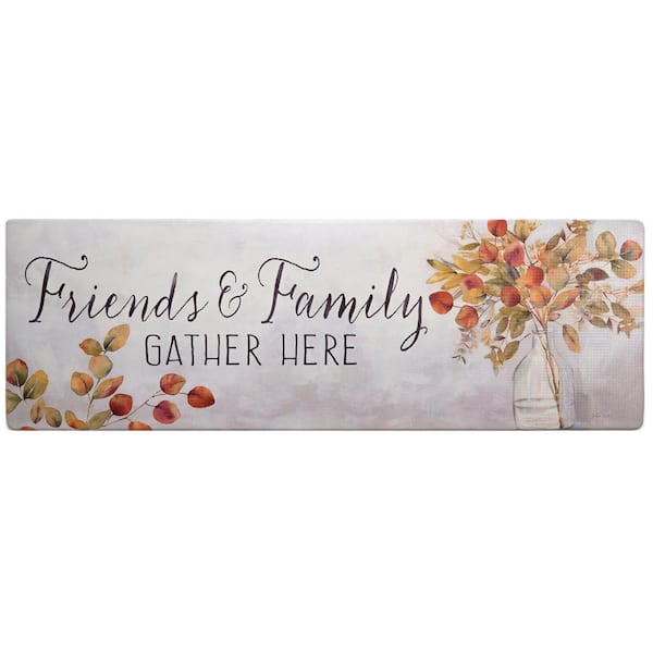 Cozy Living Friends and Family Gather Eucalyptus Floral Grey 17.5 in. x 55 in. Anti Fatigue Kitchen Mat