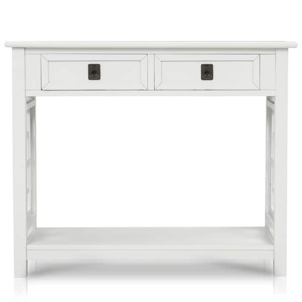 Utopia 4niture Dahlia 36 in. White Console Table with 2 Drawers and Bottom Shelf