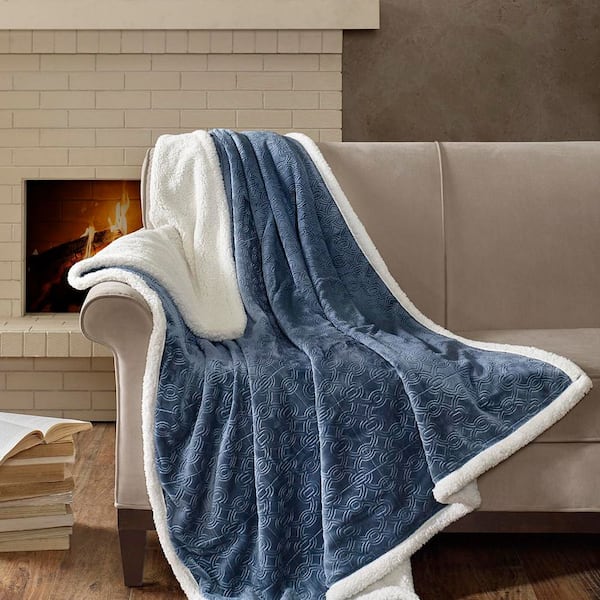 Celia Blue Polyester Oversized Textured Plush Throw Blanket