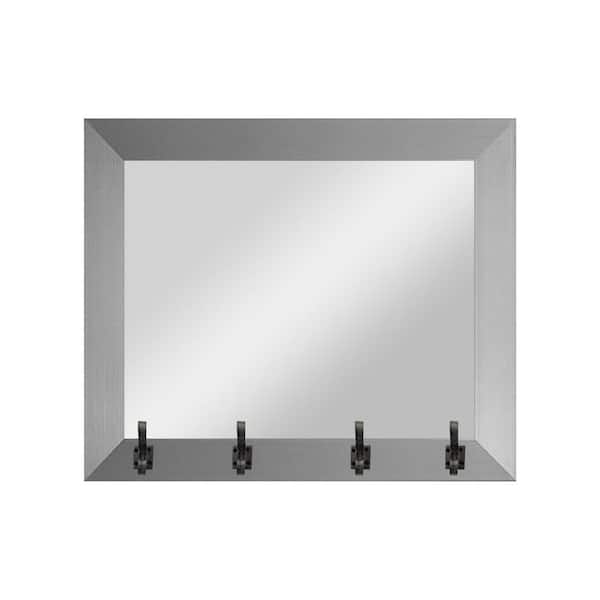 Unbranded 25.5 in. W x 21.5 in. H Silver Wall Mirror with Iron Straight Hooks